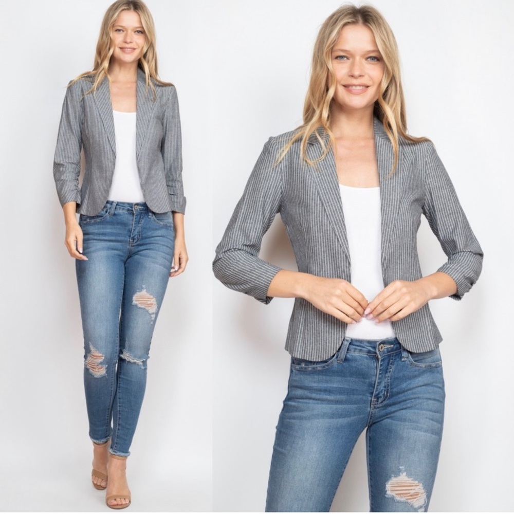 Lightweight striped 3/4 sleeve blazer - Picture 1 of 4